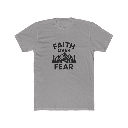 Faith Over Fear T‑Shirt — Inspirational Christian Tee with Mountain Design Black Ink