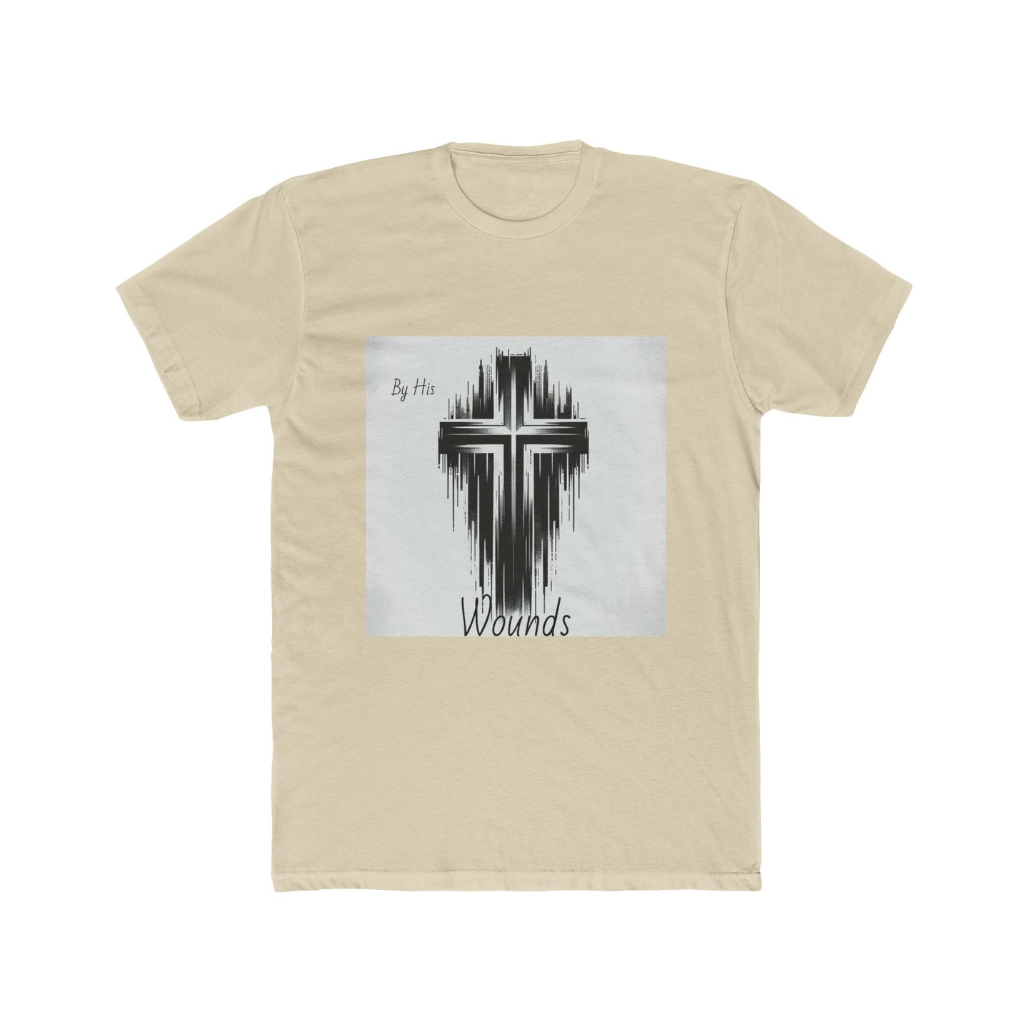 Unisex Cotton Crew Tee - By His Wounds Graphic Cross