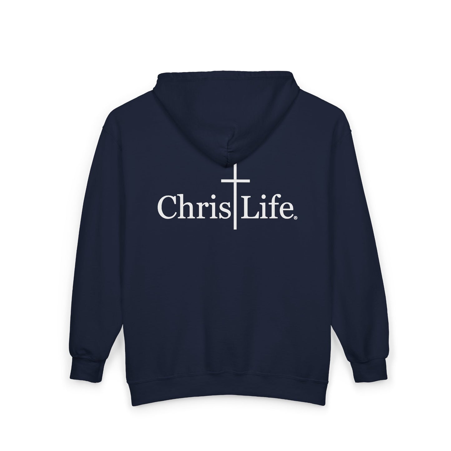 Unisex Heavy Blend™ Full Zip Hooded Sweatshirt, C/L Logo on the front and ChristLife on the back, white copy.