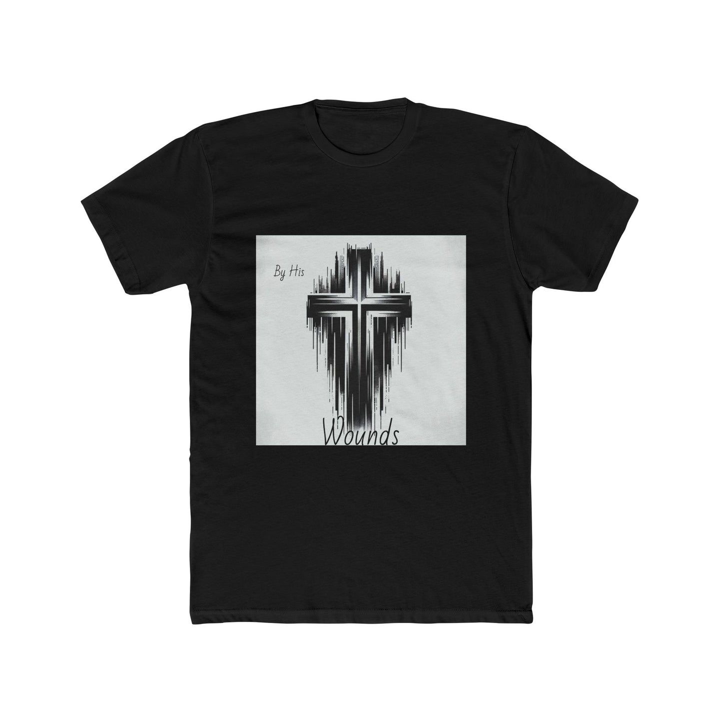 Unisex Cotton Crew Tee - By His Wounds Graphic Cross