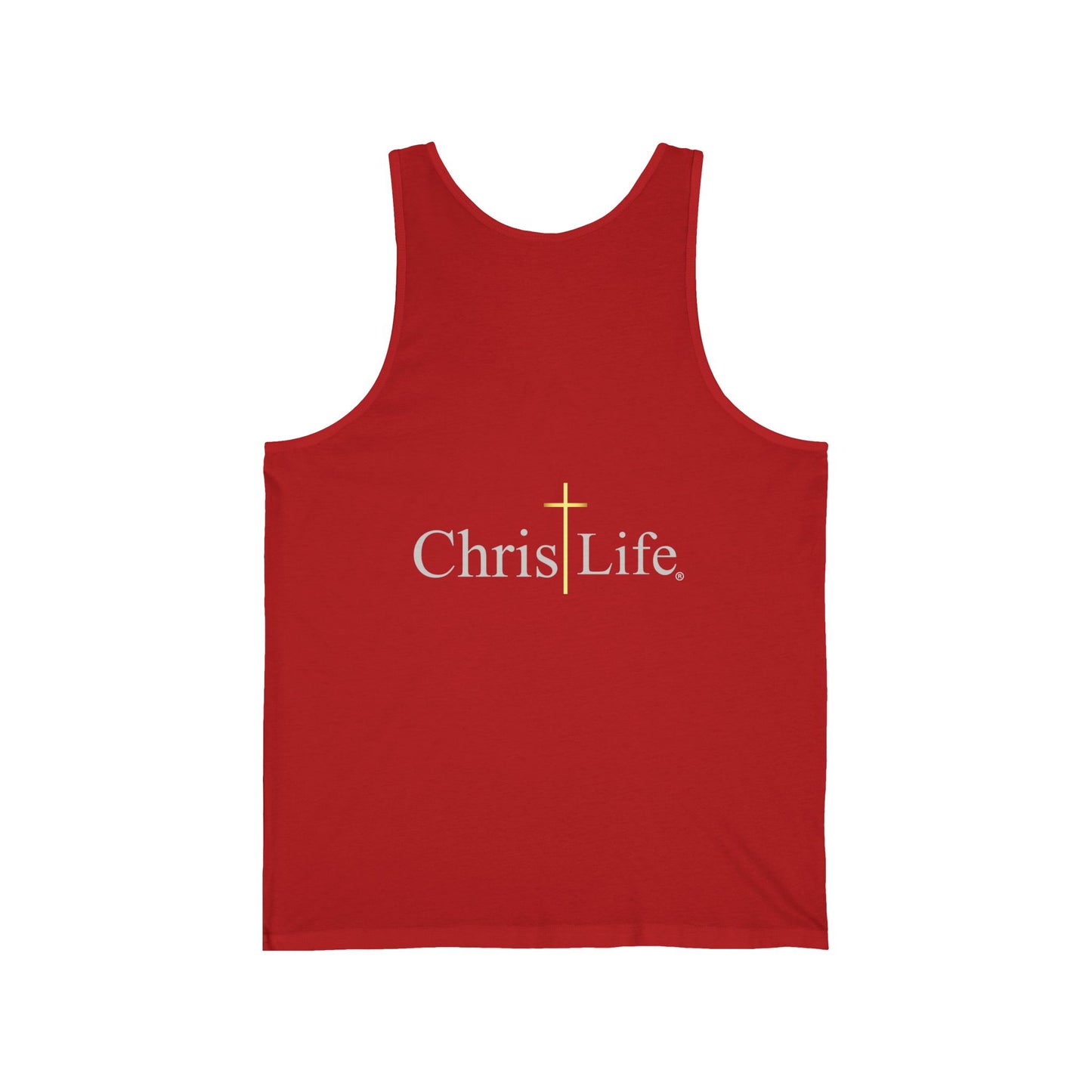 Unisex Jersey Tank, C/L on front and ChristLife on back.