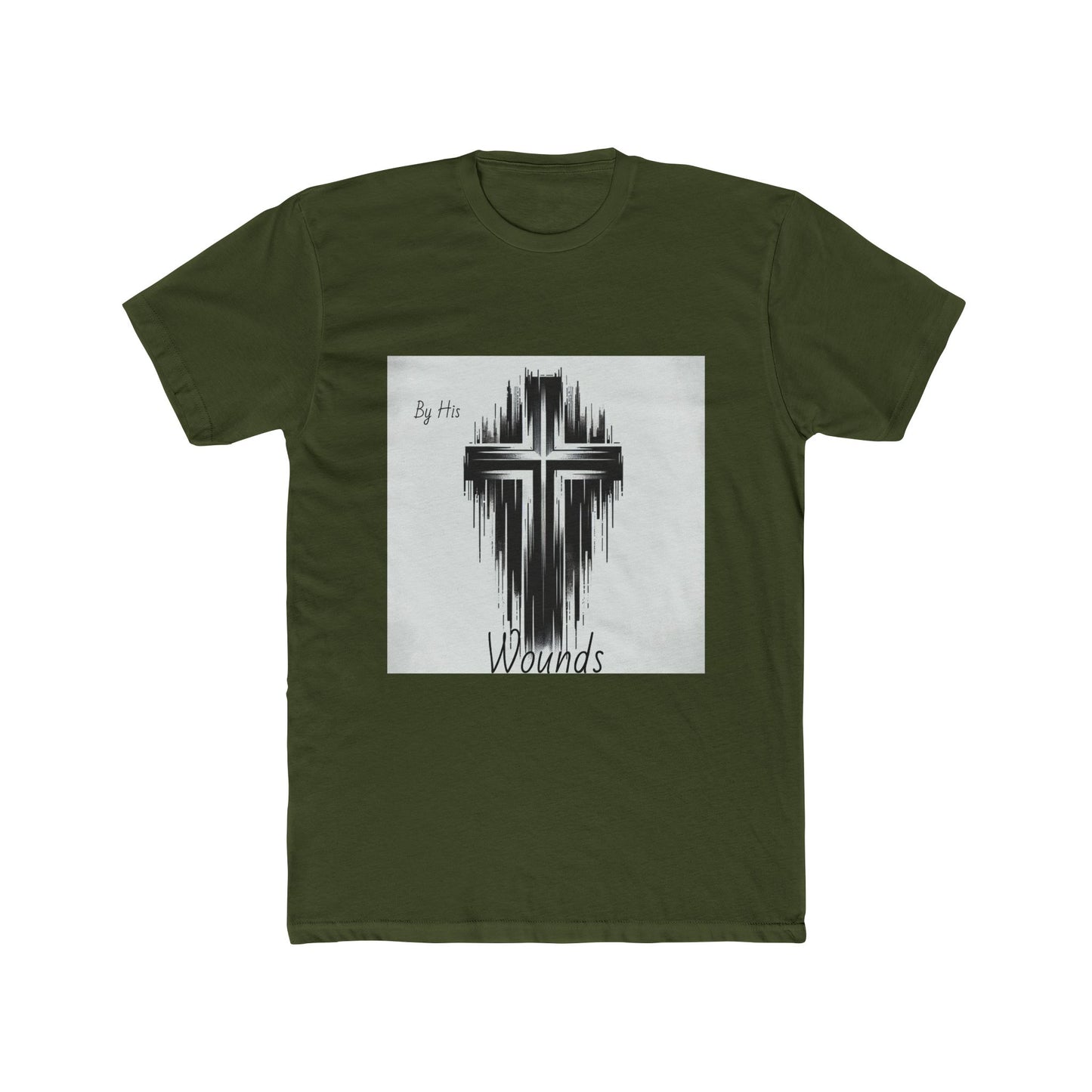 Unisex Cotton Crew Tee - By His Wounds Graphic Cross