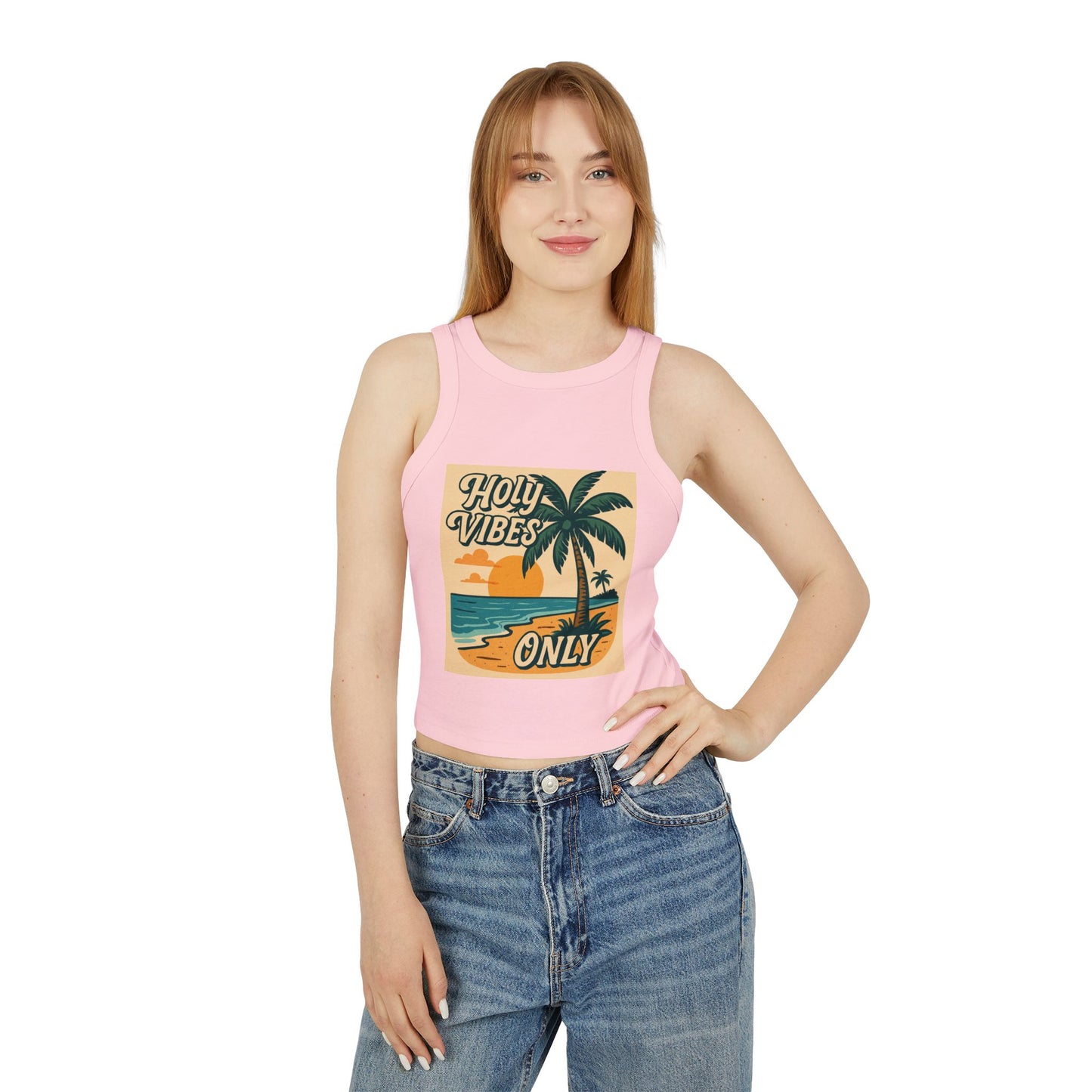 Women's Micro Rib Racer Tank Top - Holy Vibes Only/Beach scene