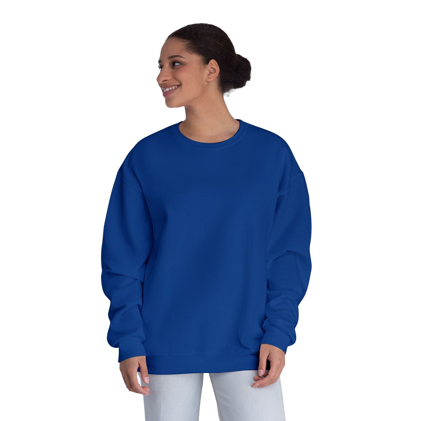Surf Crewneck Sweatshirt — "Salt & Light" Beach Tan Surfboard Design on Backside