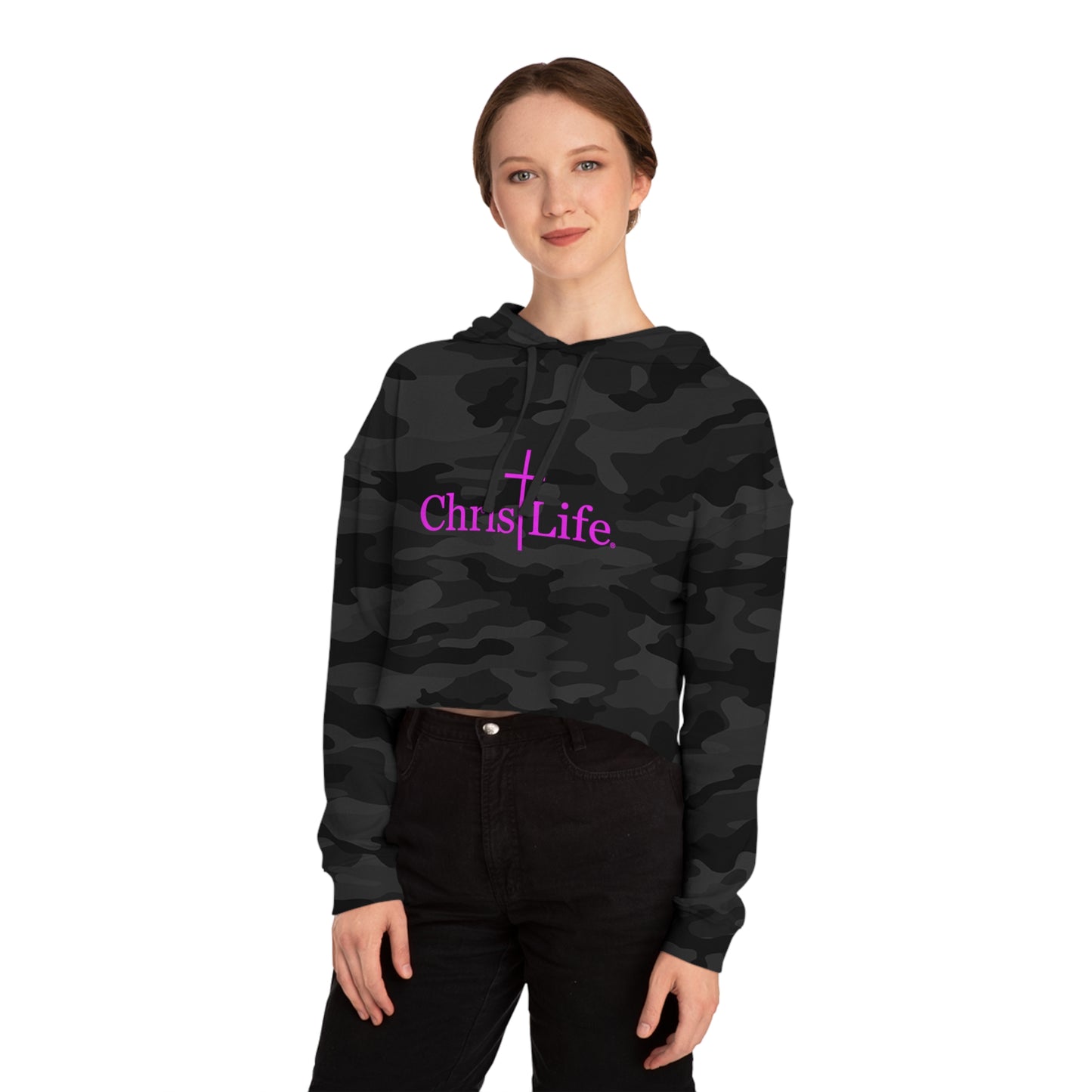 Women’s Cropped Camo Hooded Sweatshirt, Hot Pink copy - ChristLife