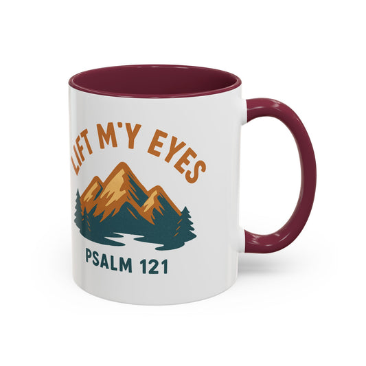 Christian Mountain Mug — "I Lift My Eyes" Psalm 121 Coffee Cup (11oz/15oz)