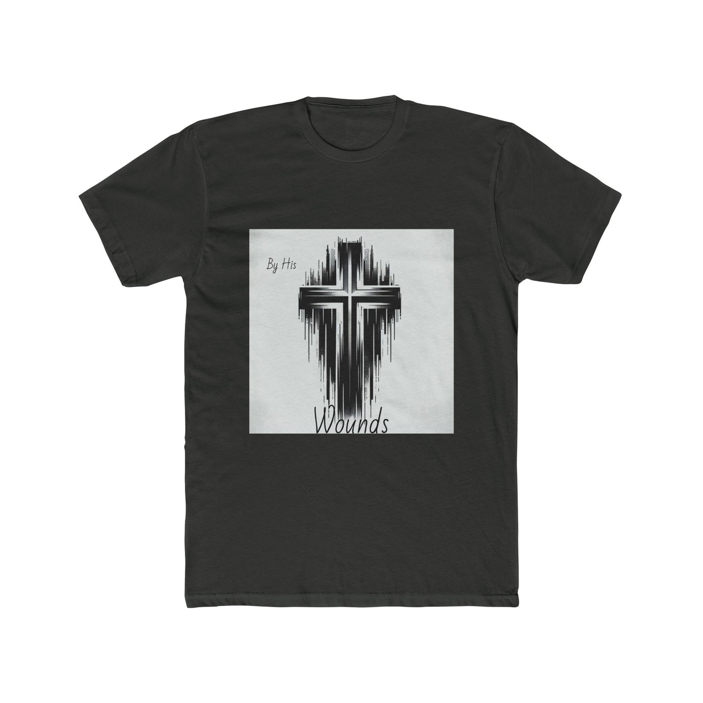 Unisex Cotton Crew Tee - By His Wounds Graphic Cross