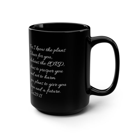 Black Mug, 15oz, ChristLife Logo with Bible Verse Jer 29:11 - Uplifting