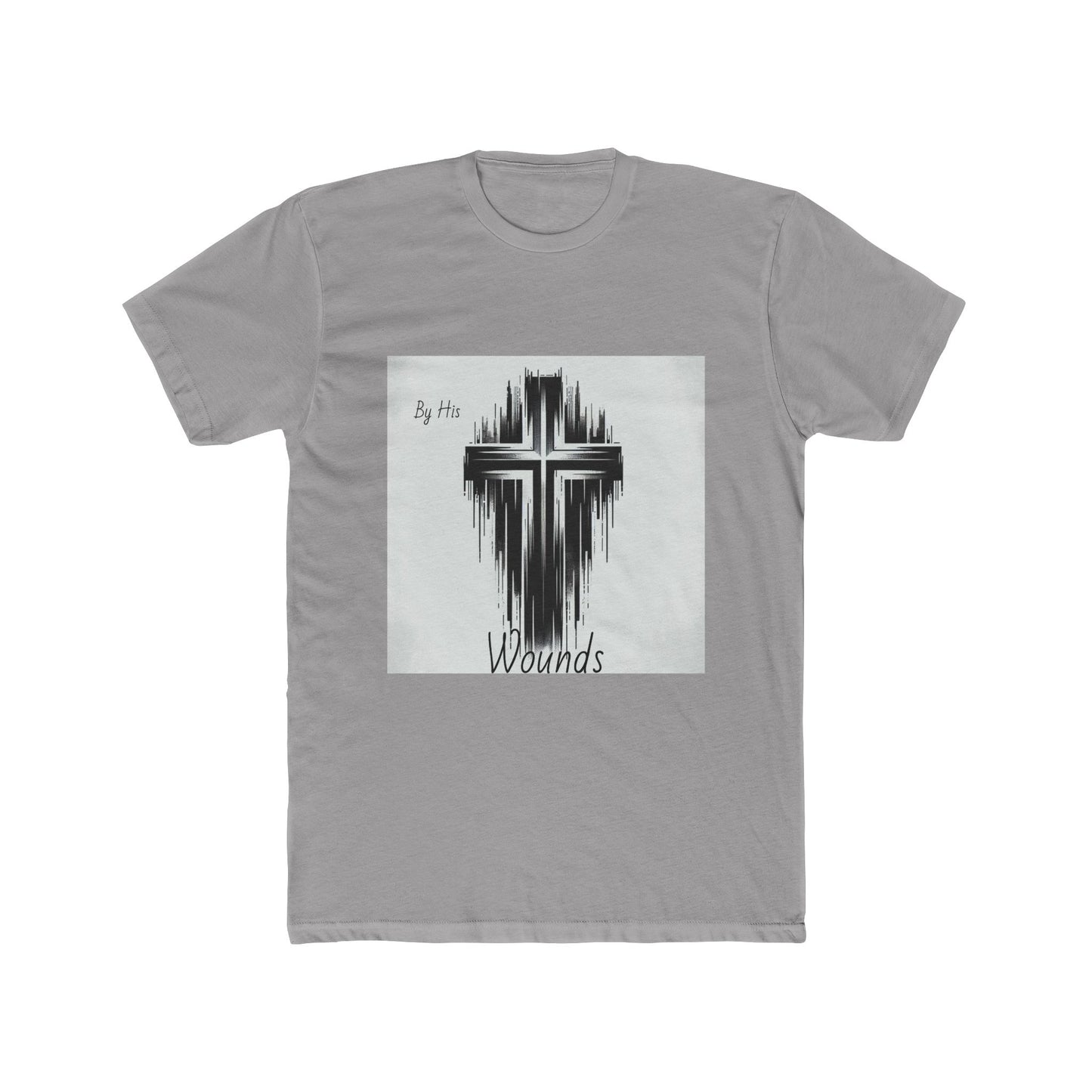 Unisex Cotton Crew Tee - By His Wounds Graphic Cross