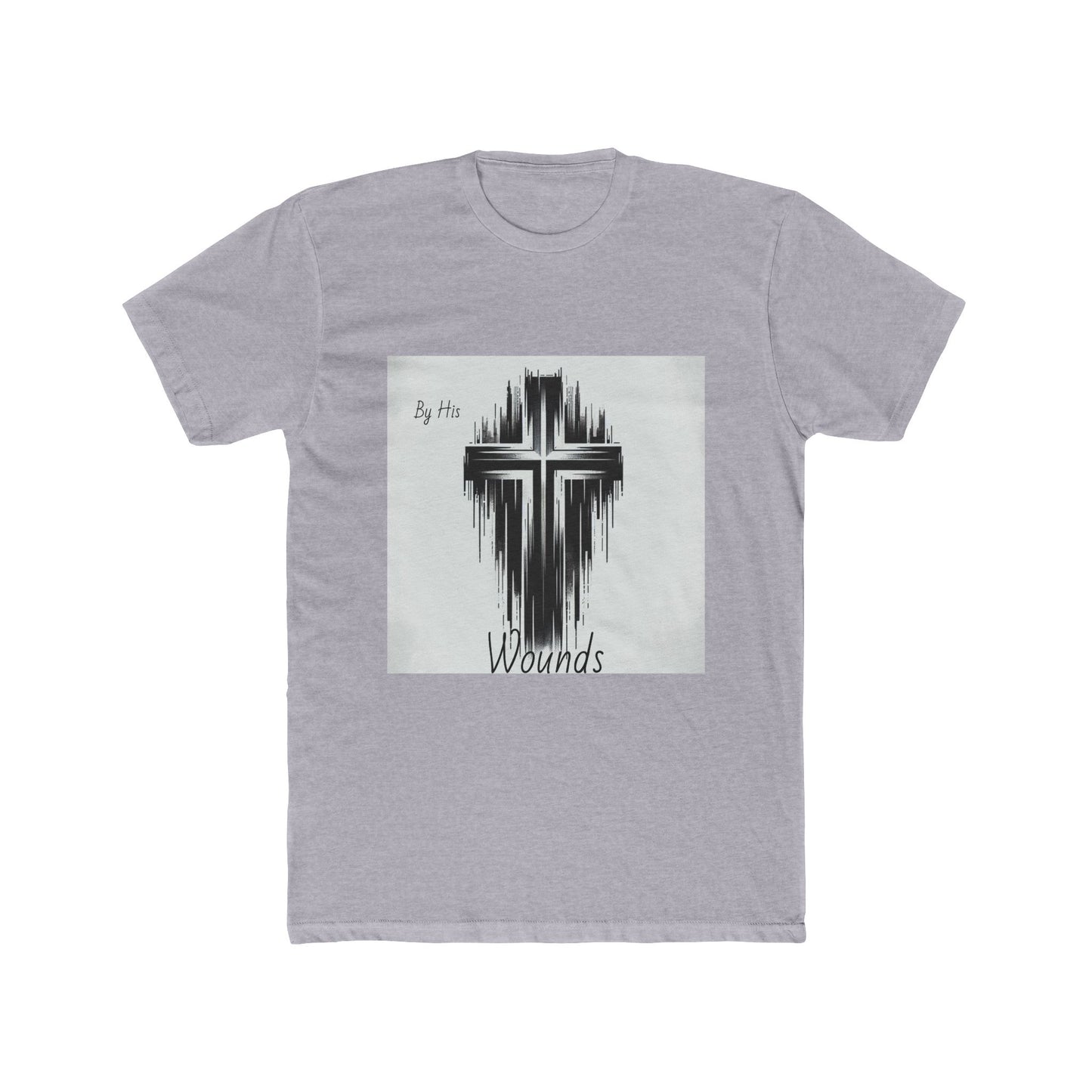 Unisex Cotton Crew Tee - By His Wounds Graphic Cross