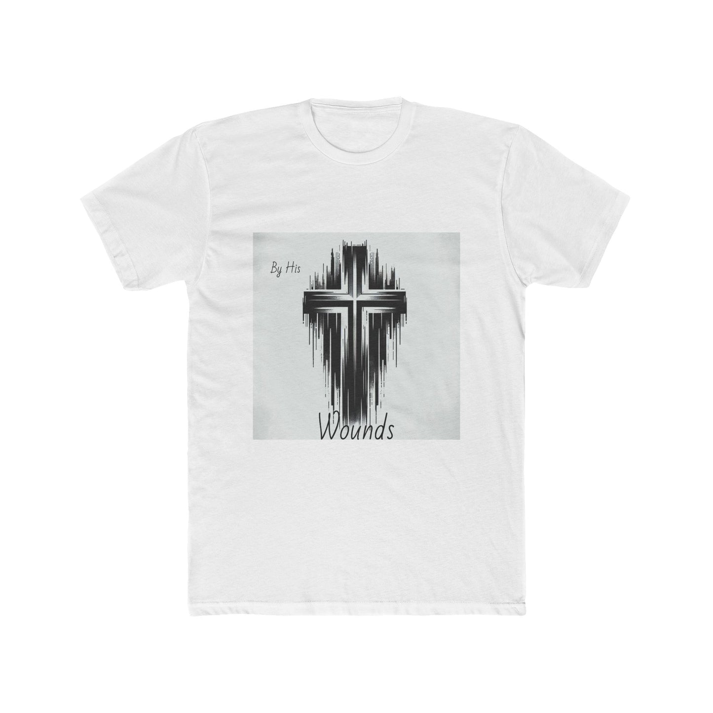 Unisex Cotton Crew Tee - By His Wounds Graphic Cross