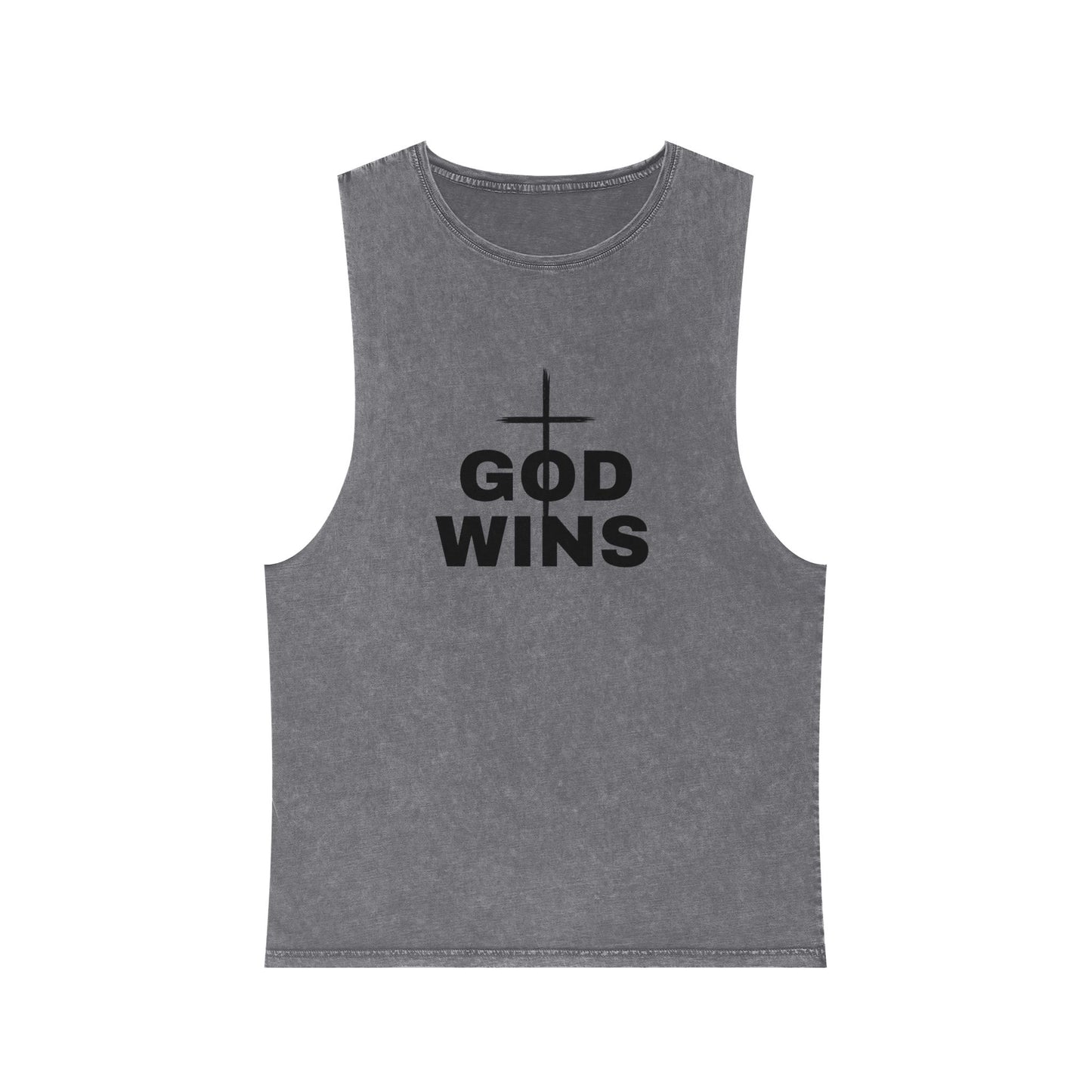 Stonewash Cross Tank Top, GOD WINS, Casual Tank, Christian Apparel, Eco-Friendly
