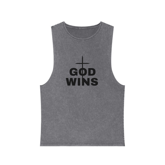 Stonewash Cross Tank Top, GOD WINS, Casual Tank, Christian Apparel, Eco-Friendly