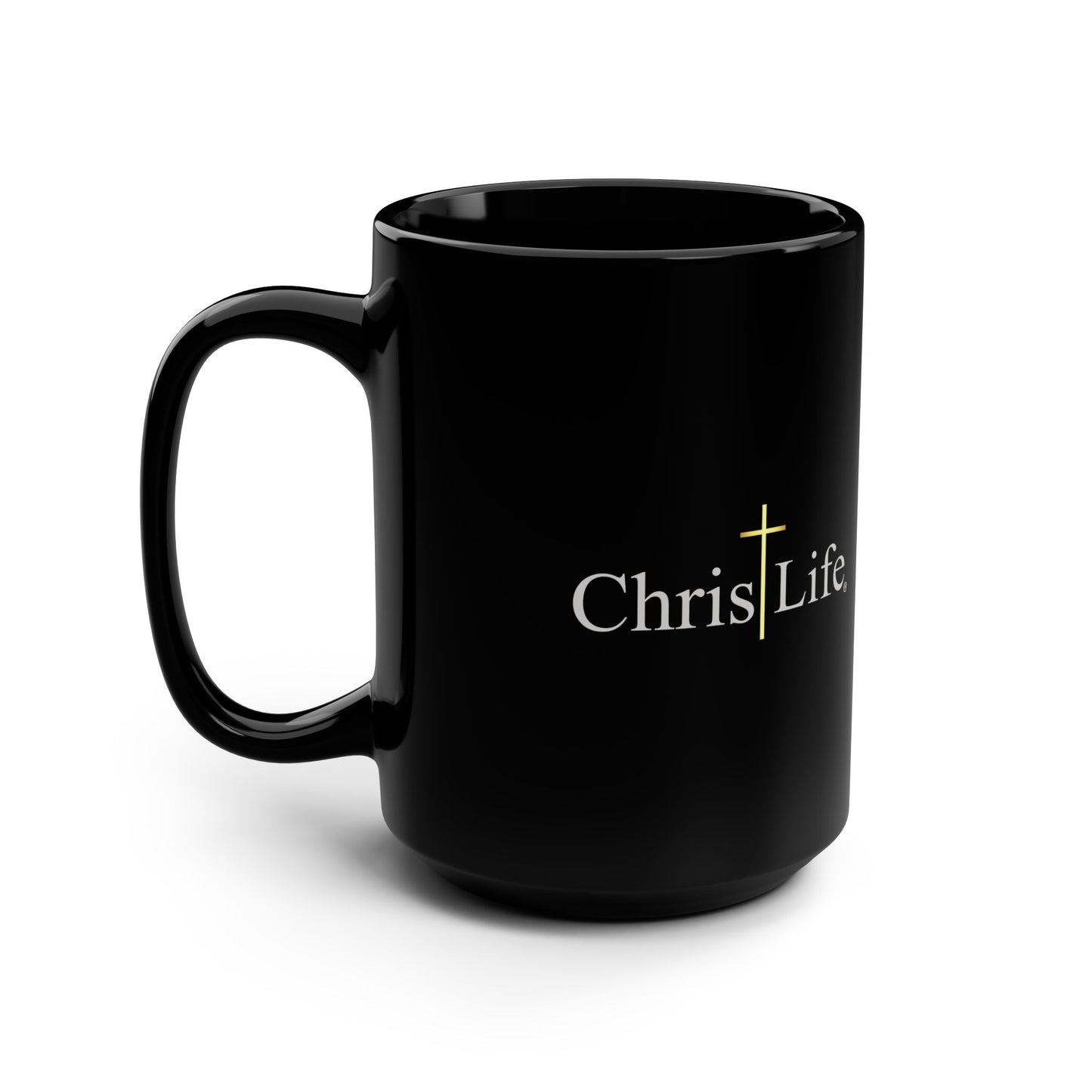Black Mug, 15oz, ChristLife Logo with Bible Verse Jer 29:11 - Uplifting