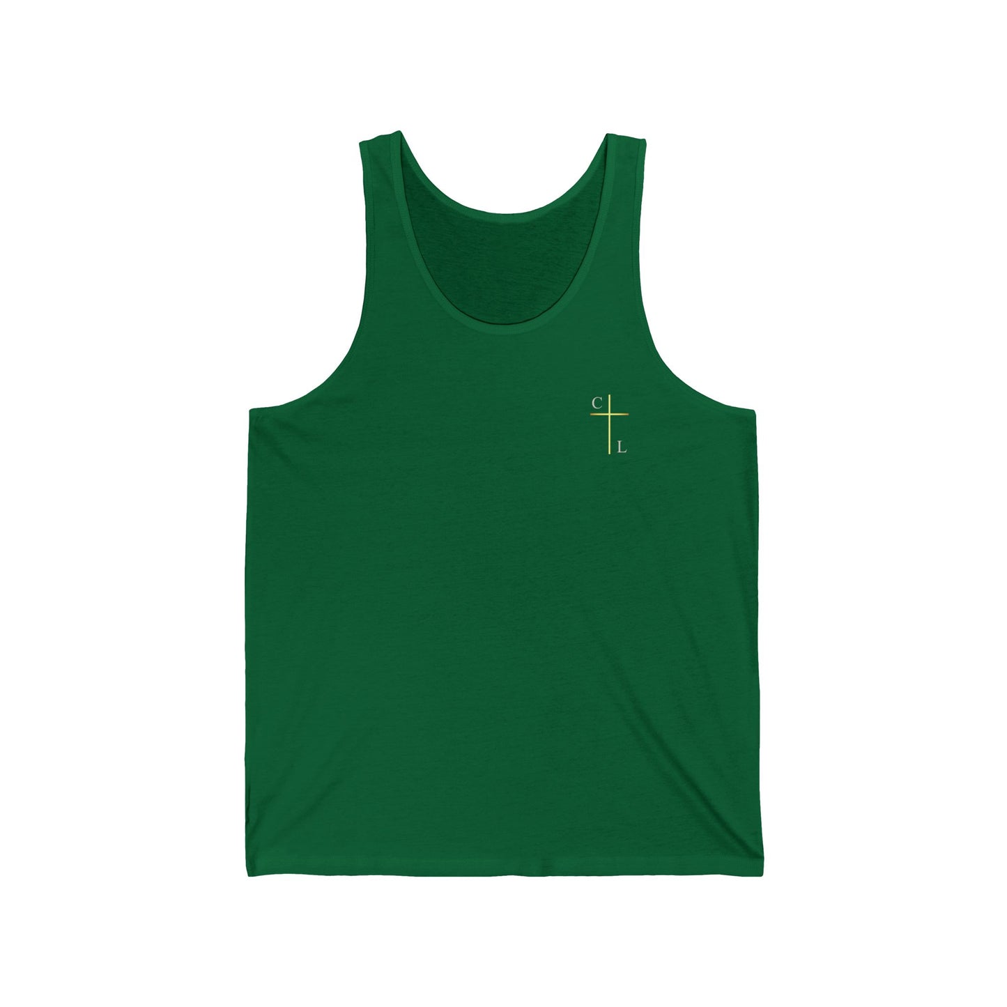 Unisex Jersey Tank, C/L on front and ChristLife on back.