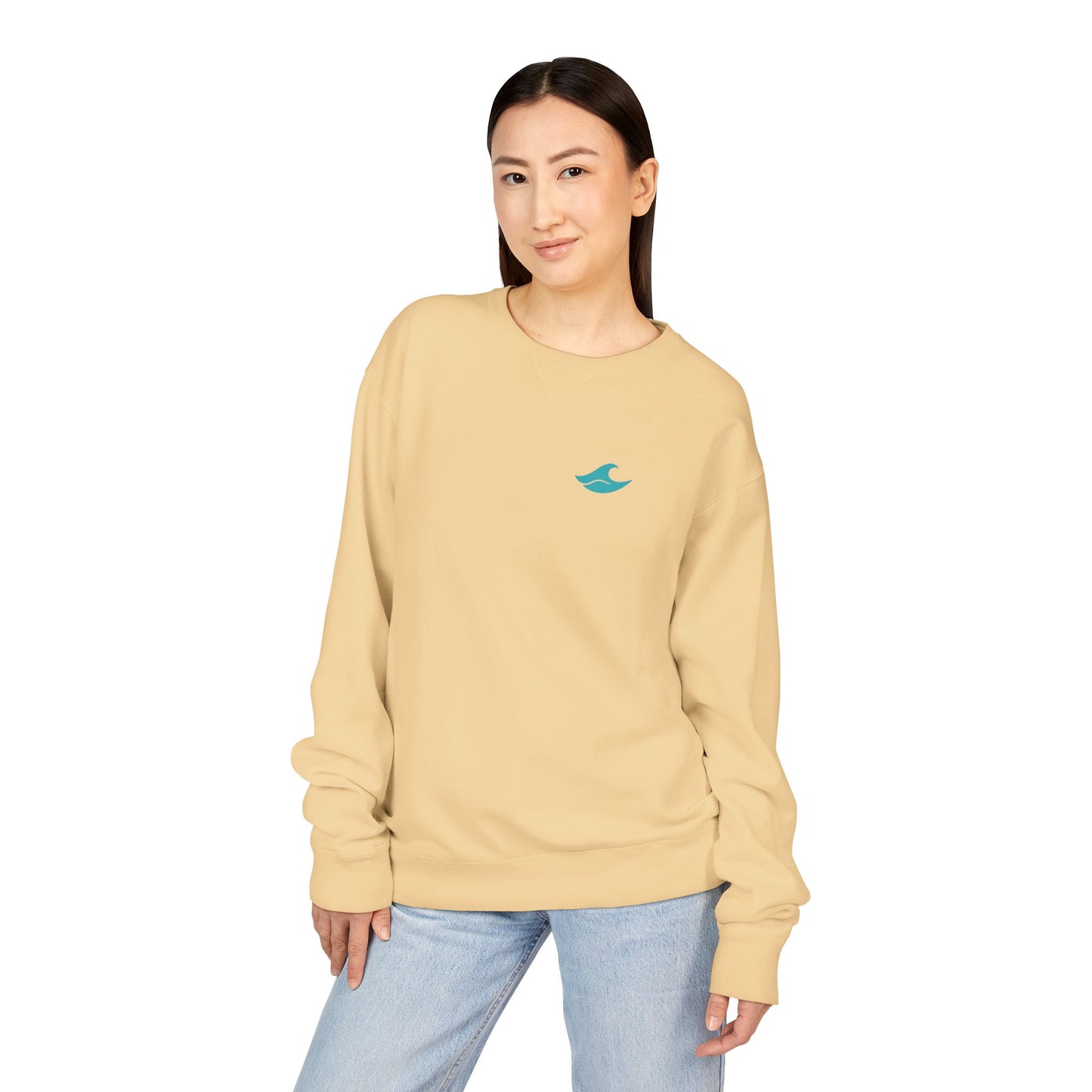 Be Still and Wave On the Back, Wave Icon on Front  - Sweatshirt - Unisex ComfortWash® Garment Dyed Crewneck Sweatshirt, Comfy.