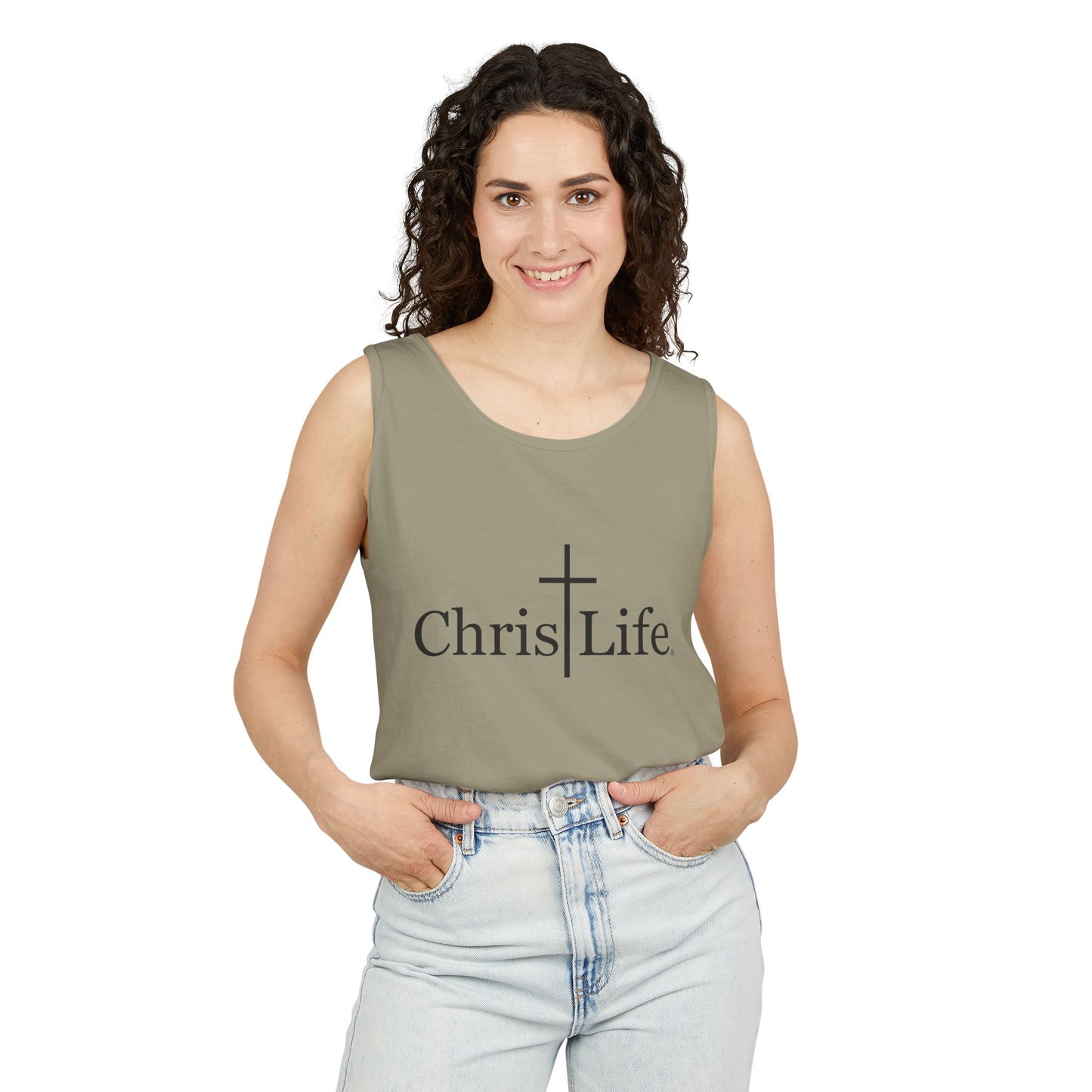 Unisex Garment- Cute Dyed Tank Top with Gray ChristLife logo