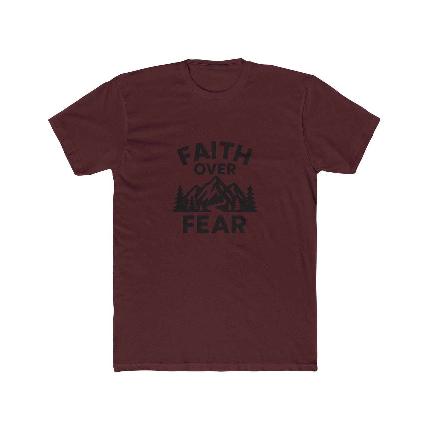 Faith Over Fear T‑Shirt — Inspirational Christian Tee with Mountain Design Black Ink