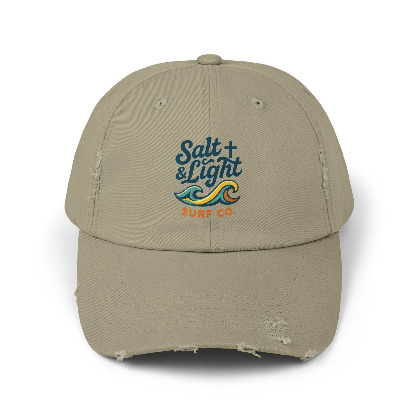 Salt & Light Surf Co. Distressed Baseball Cap — Vintage Surf Wave Embroidered Hat