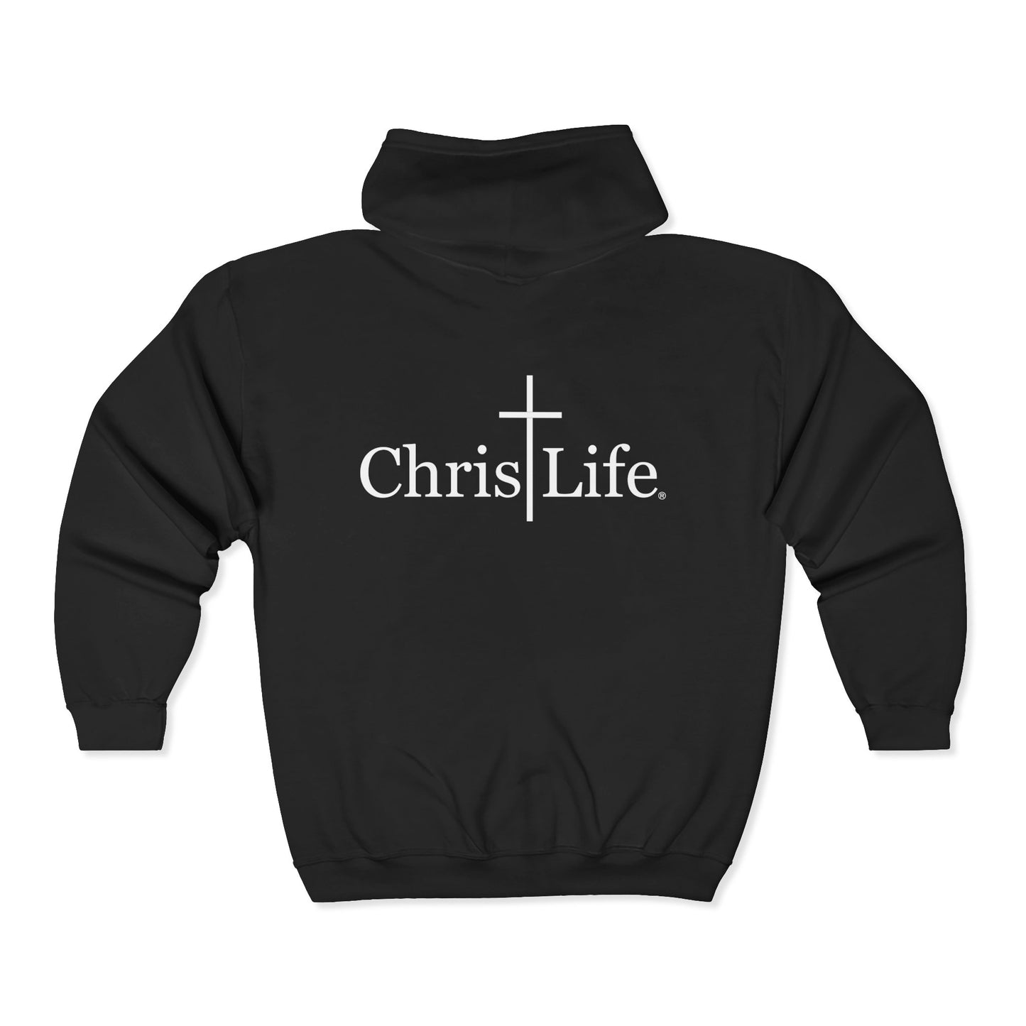 Unisex Heavy Blend™ Full Zip Hooded Sweatshirt, C/L Logo on the front and ChristLife on the back, white copy.
