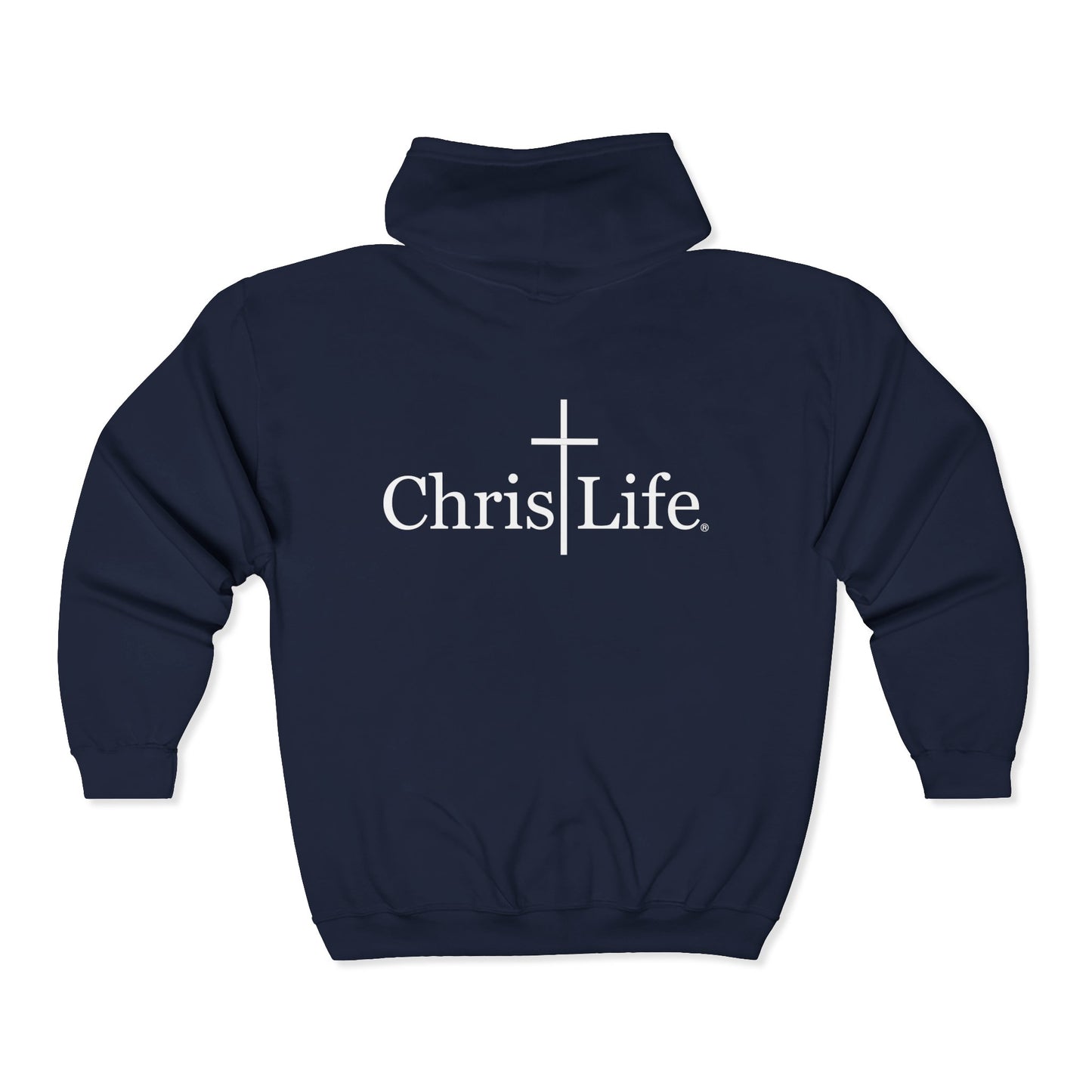 Unisex Heavy Blend™ Full Zip Hooded Sweatshirt, C/L Logo on the front and ChristLife on the back, white copy.