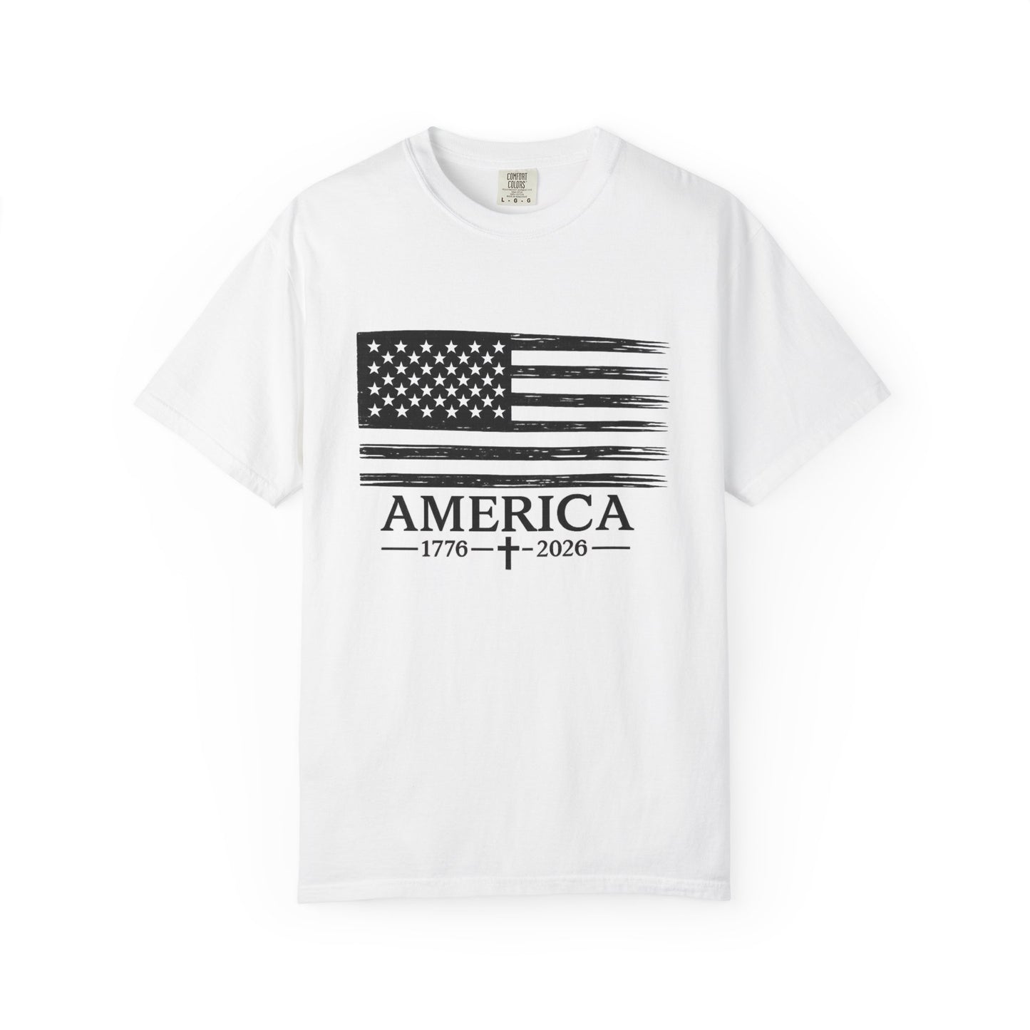 America 1776 -2026 Vintage Black Ink Flag - Unisex Garment-Dyed T-shirt
