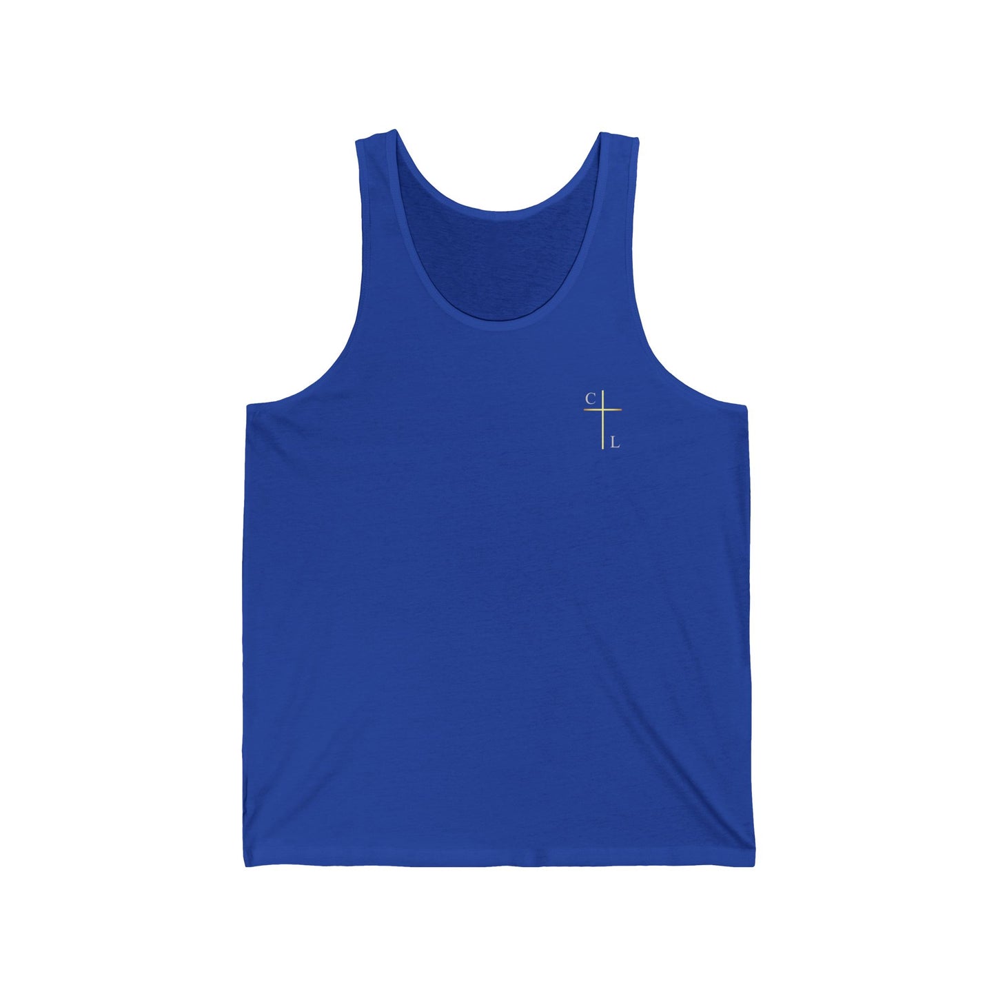 Unisex Jersey Tank, C/L on front and ChristLife on back.