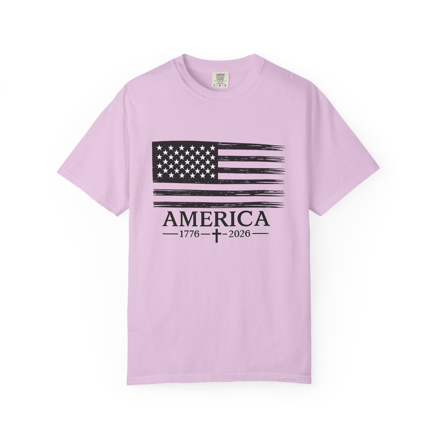 America 1776 -2026 Vintage Black Ink Flag - Unisex Garment-Dyed T-shirt