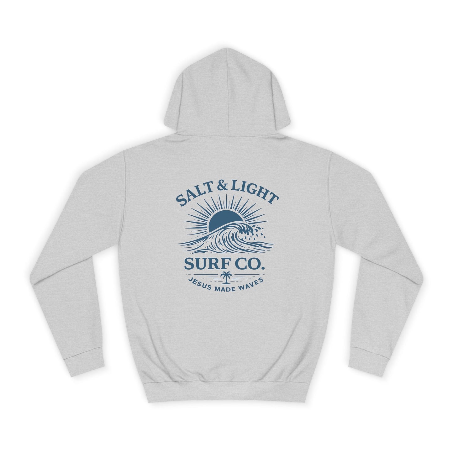 Surf Co. College Hoodie — Salt & Light Wave Blue Ink Graphic Pullover