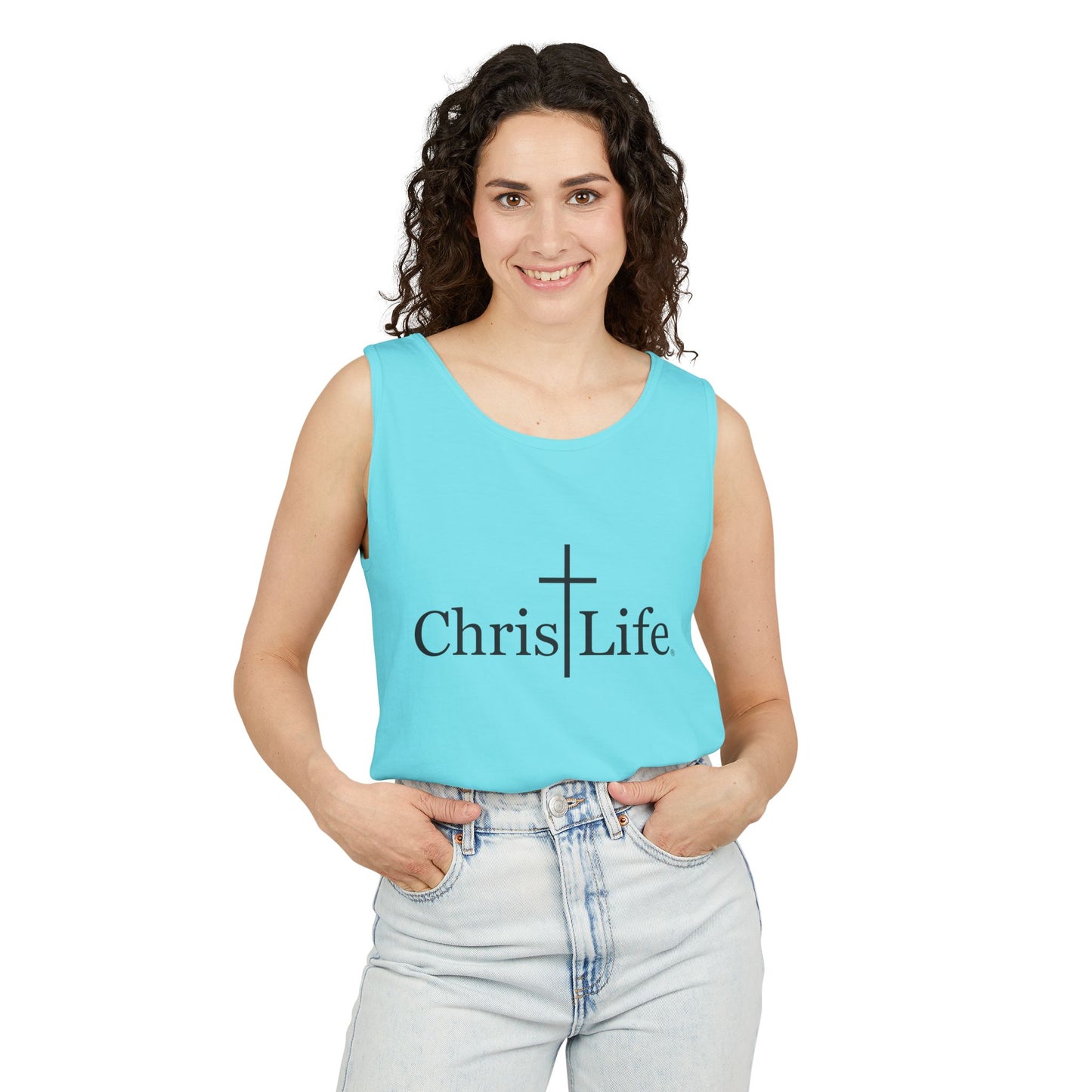 Unisex Garment- Cute Dyed Tank Top with Gray ChristLife logo