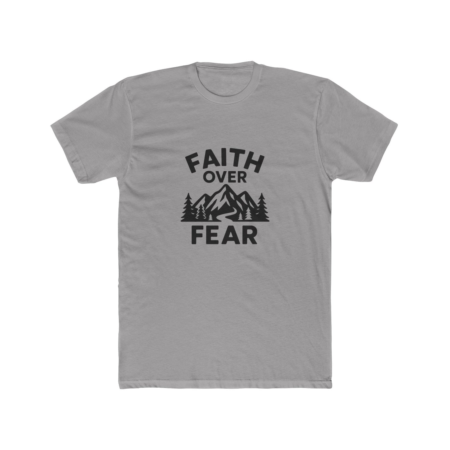 Faith Over Fear T‑Shirt — Inspirational Christian Tee with Mountain Design Black Ink