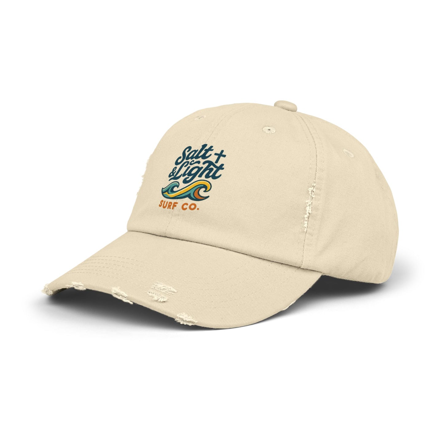 Salt & Light Surf Co. Distressed Baseball Cap — Vintage Surf Wave Embroidered Hat