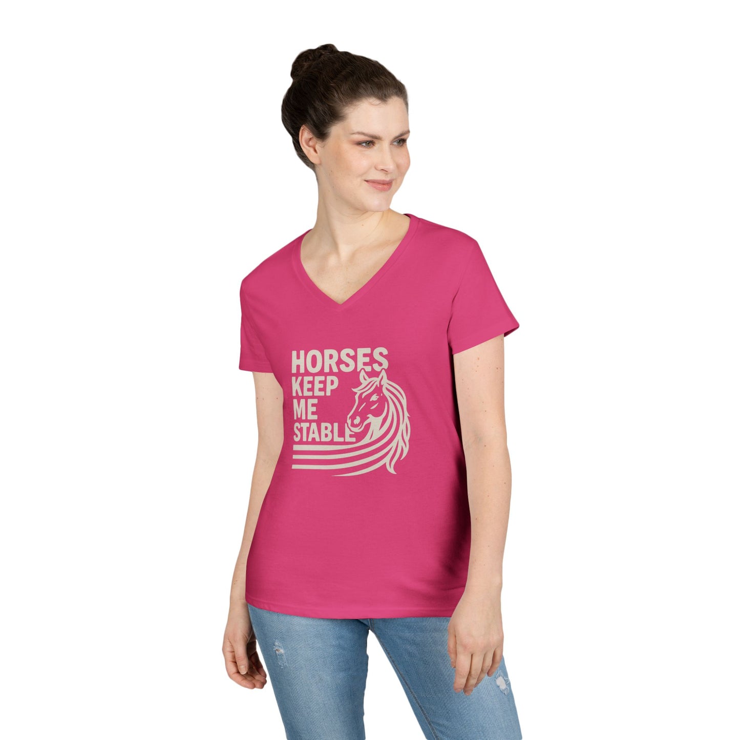 Horses Keep Me Stable Ladies' V-Neck T-Shirt — Horse Lover Graphic Tee