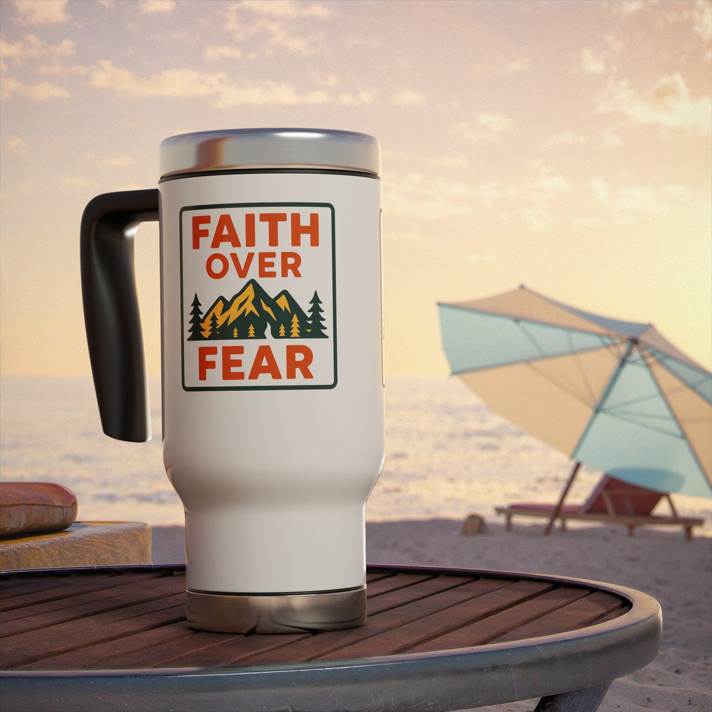 Faith Over Fear 14oz Stainless Steel Travel Mug with Handle