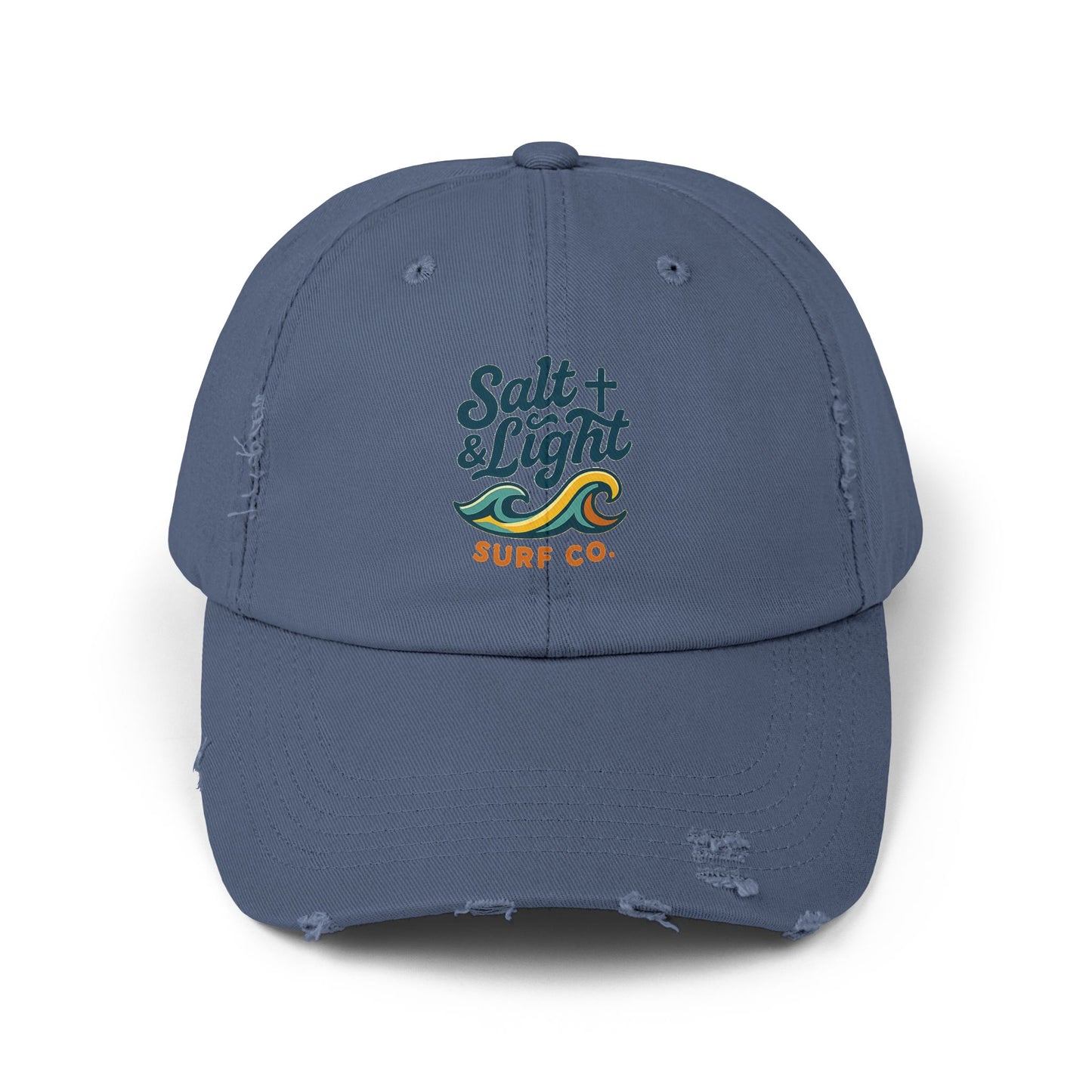 Salt & Light Surf Co. Distressed Baseball Cap — Vintage Surf Wave Embroidered Hat