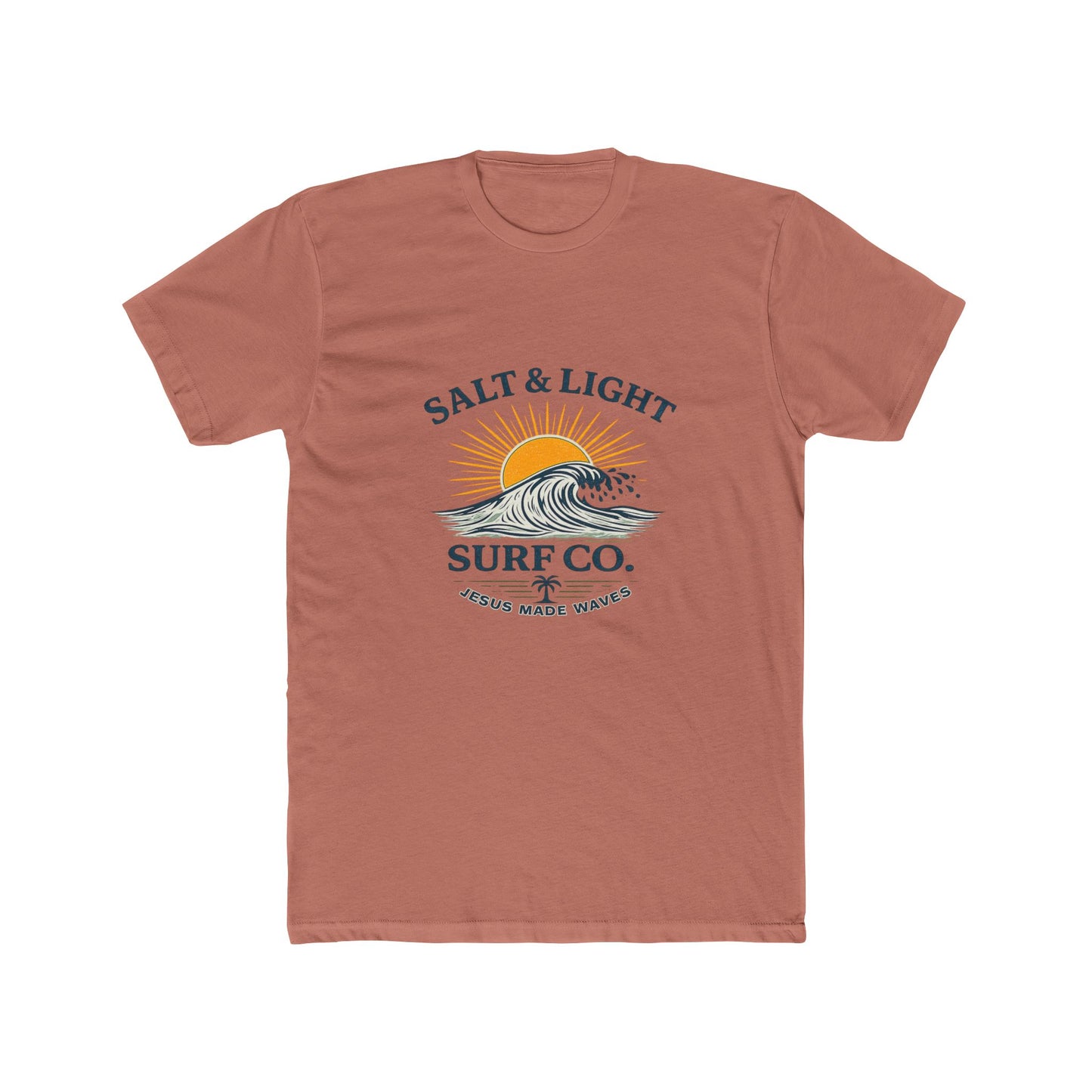 Salt & Light Surf Co. Jesus Made Waves Tee — Vintage Sunrise Wave Graphic T-Shirt