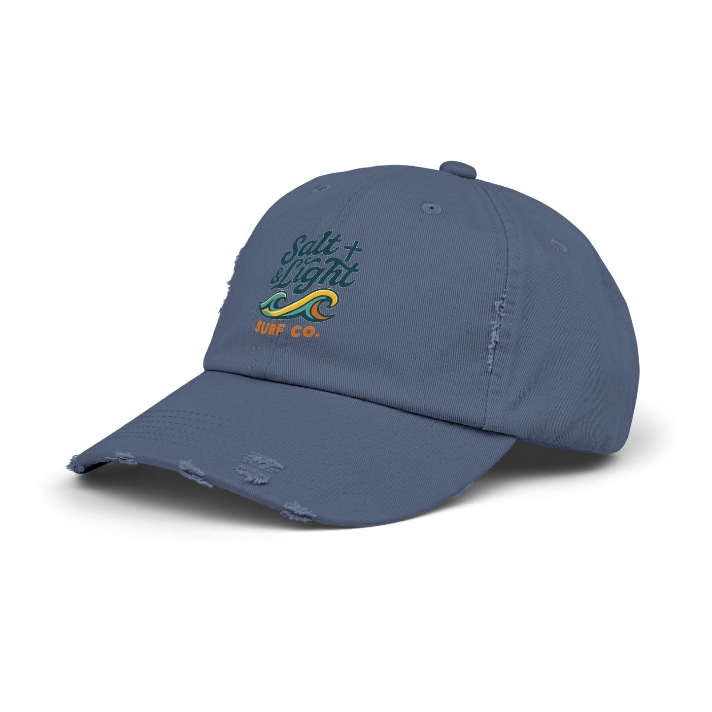Salt & Light Surf Co. Distressed Baseball Cap — Vintage Surf Wave Embroidered Hat