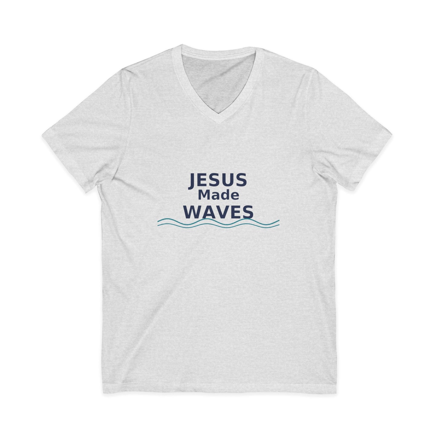 Jesus Made Waves V-Neck Tee - Faith T-Shirt for Men and Women, Summer Outfit, Christian Gift, Church Attire, Beach Day Wear, Surfer