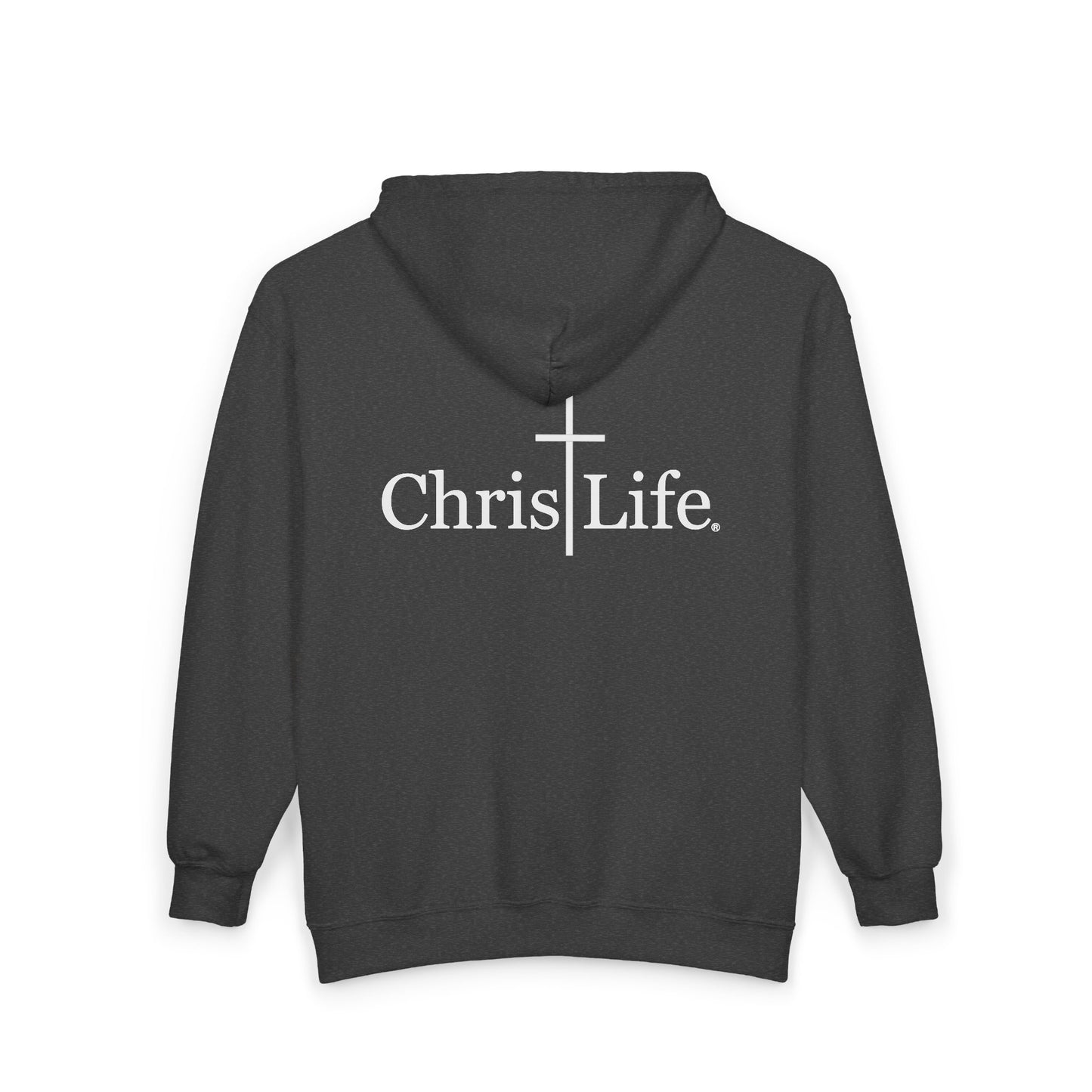 Unisex Heavy Blend™ Full Zip Hooded Sweatshirt, C/L Logo on the front and ChristLife on the back, white copy.