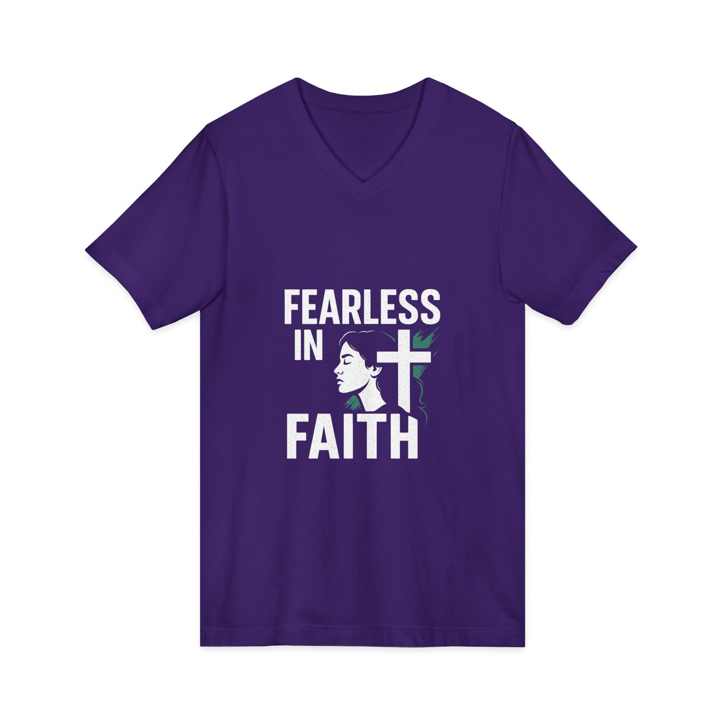 Fearless in Faith V-Neck Tee - Unisex Inspirational Shirt for Empowerment, Faith-based Gift, Everyday Wear, Religious Occasions, [...]