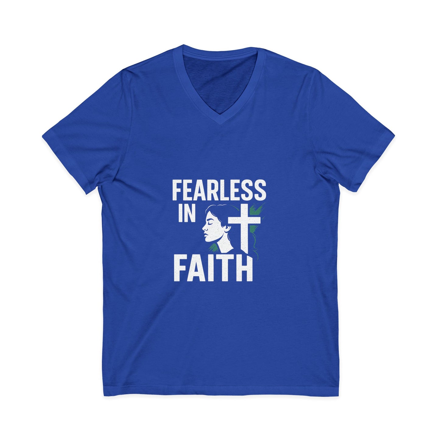 Fearless in Faith V-Neck Tee - Unisex Inspirational Shirt for Empowerment, Faith-based Gift, Everyday Wear, Religious Occasions, [...]