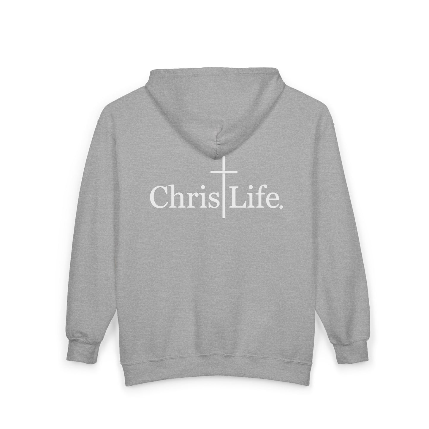 Unisex Heavy Blend™ Full Zip Hooded Sweatshirt, C/L Logo on the front and ChristLife on the back, white copy.