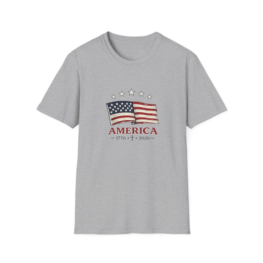 America Flag T-Shirt — Vintage Waving Stars & Stripes Tee (1776 • 7 • 2026) - Unisex