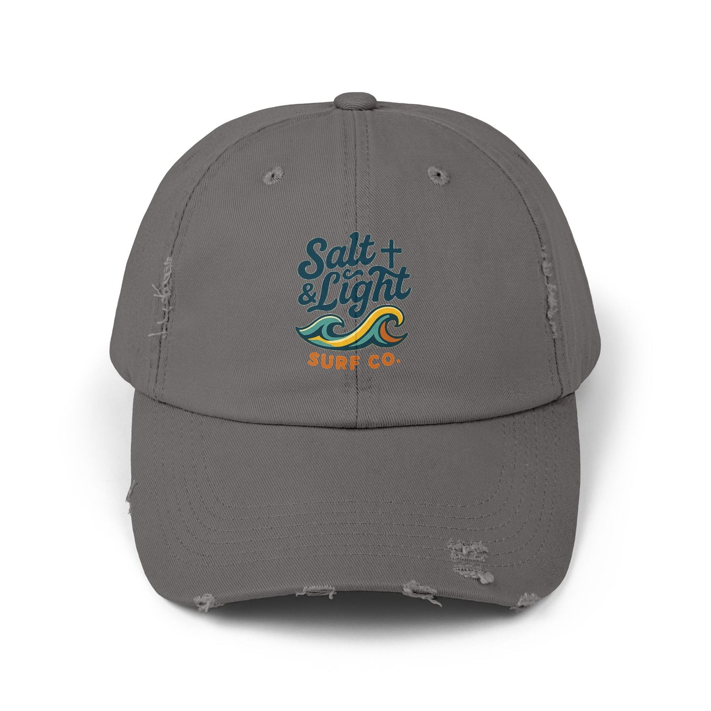 Salt & Light Surf Co. Distressed Baseball Cap — Vintage Surf Wave Embroidered Hat