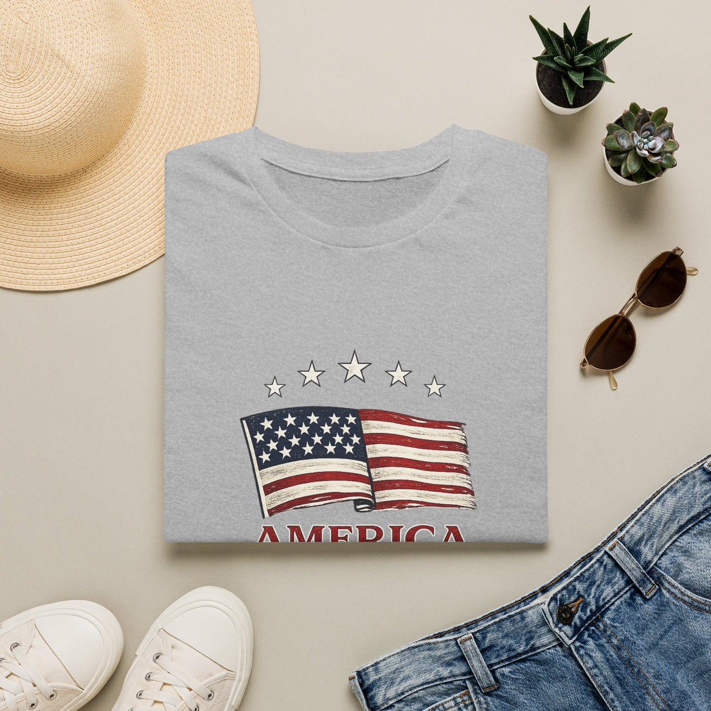 America Flag T-Shirt — Vintage Waving Stars & Stripes Tee (1776 • 7 • 2026) - Unisex