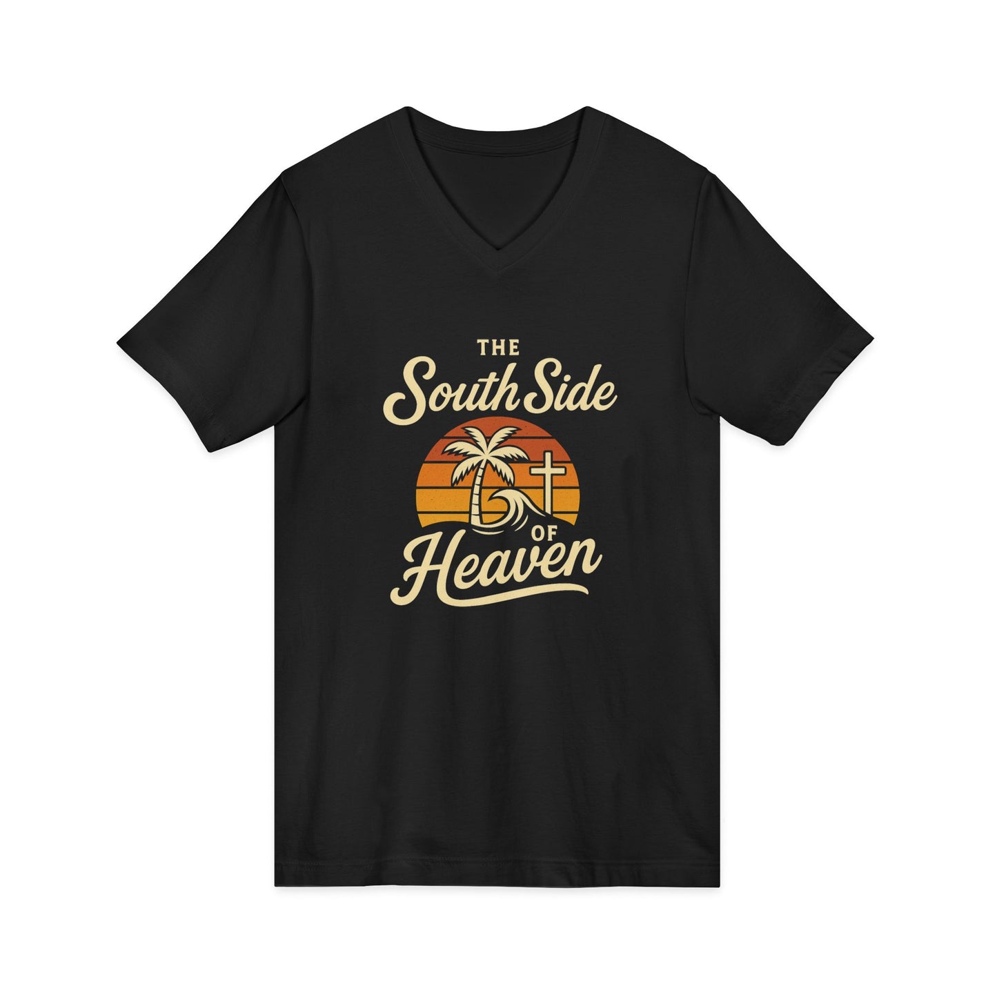 South Side of Heaven V-Neck Tee - Relaxed Unisex Cotton Tee for Beach Days, Summer Celebrations, Gifts for Faith Lovers, Casual Wear, [...]