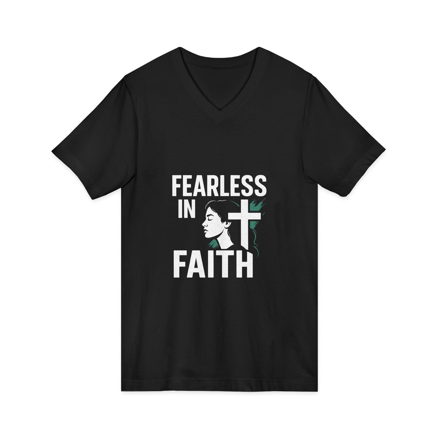 Fearless in Faith V-Neck Tee - Unisex Inspirational Shirt for Empowerment, Faith-based Gift, Everyday Wear, Religious Occasions, [...]