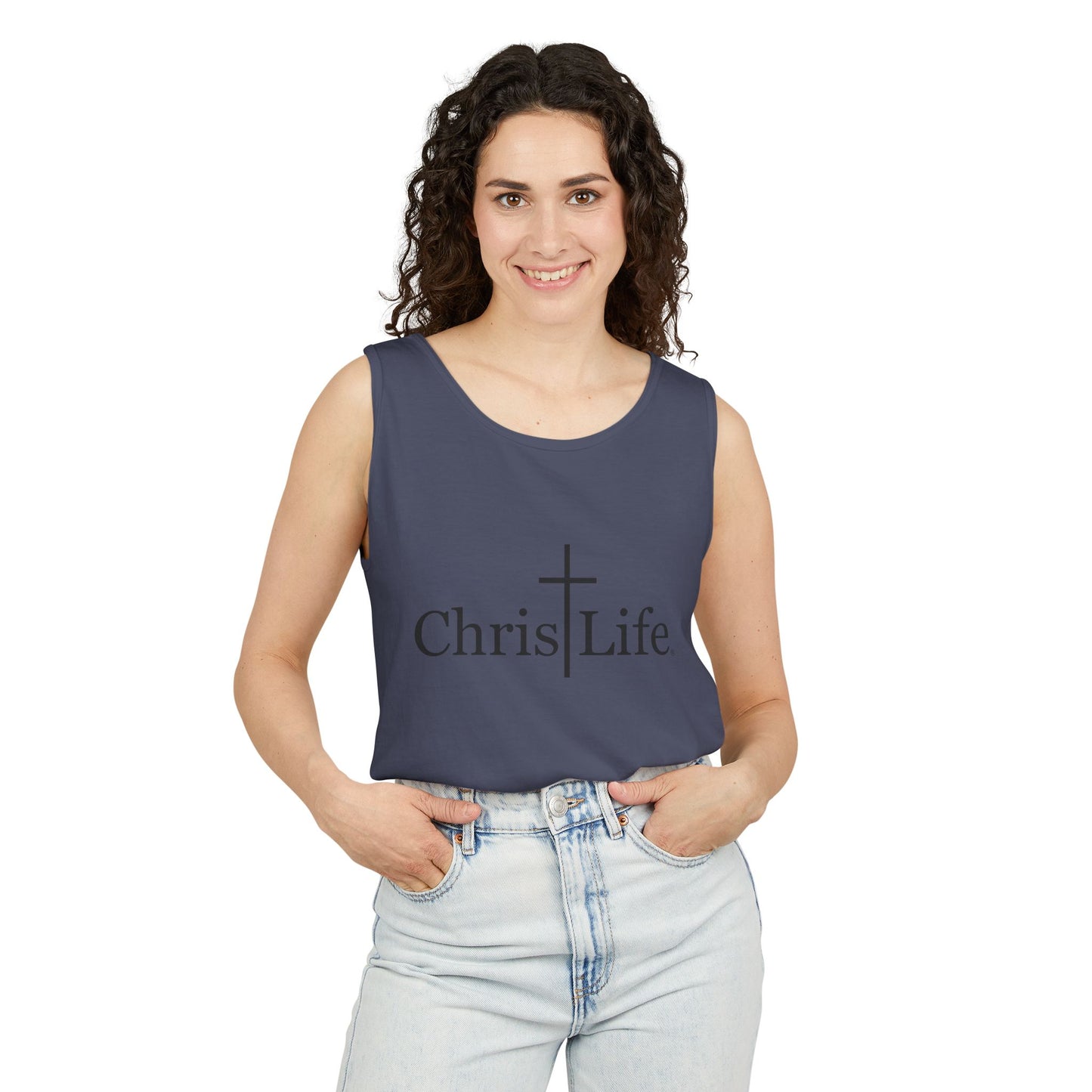 Unisex Garment- Cute Dyed Tank Top with Gray ChristLife logo
