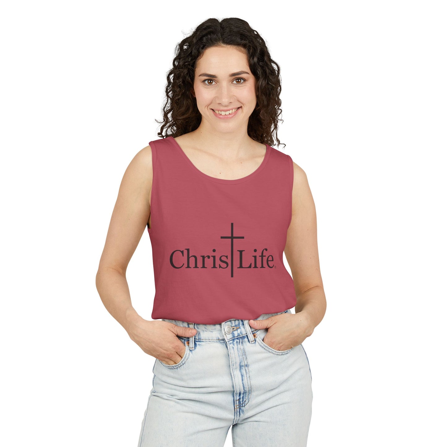Unisex Garment- Cute Dyed Tank Top with Gray ChristLife logo
