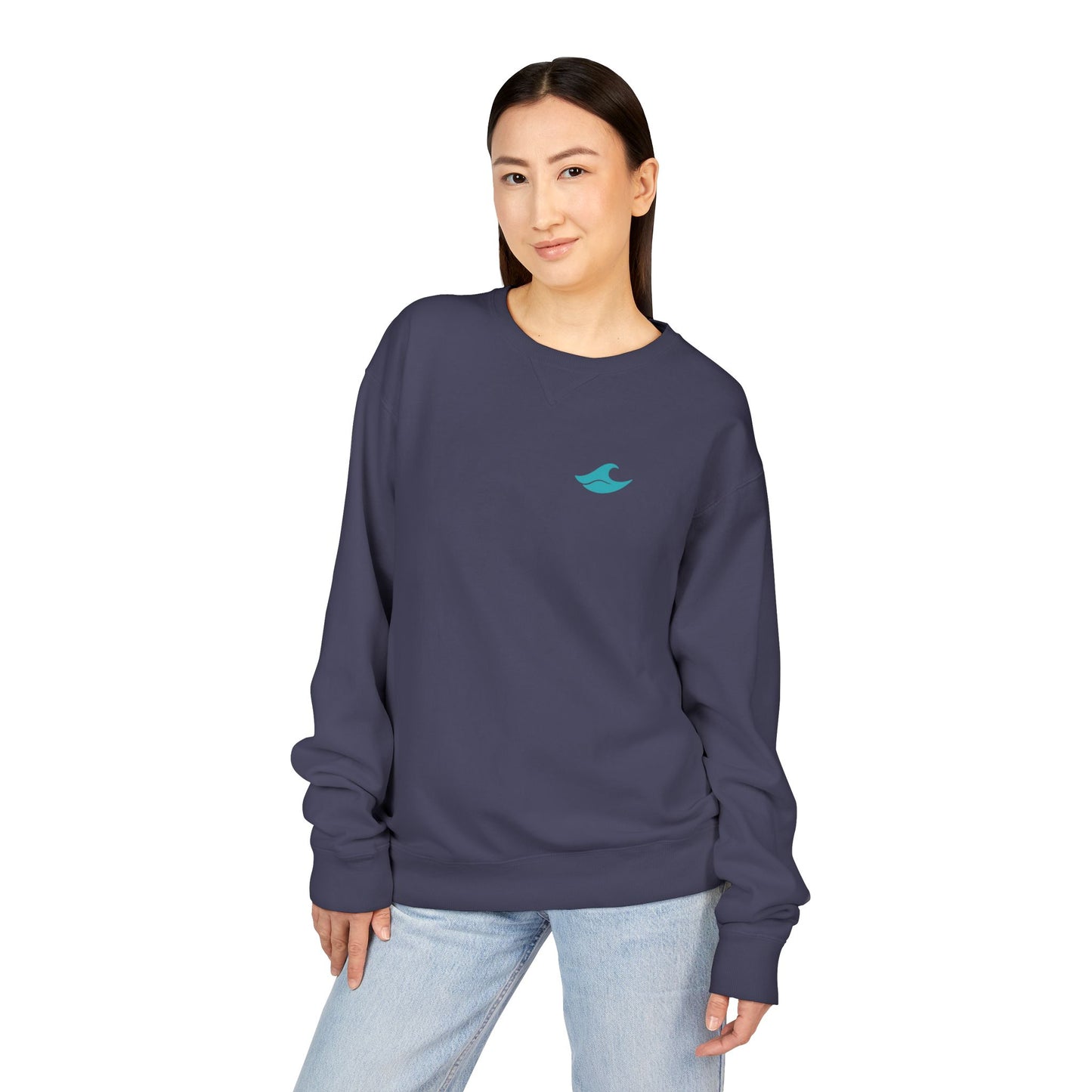 Be Still and Wave On the Back, Wave Icon on Front  - Sweatshirt - Unisex ComfortWash® Garment Dyed Crewneck Sweatshirt, Comfy.